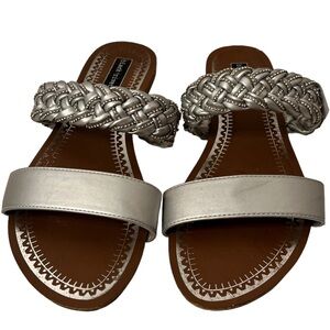 Black Rivet Silver and Rhinestones Braided Flat Sandals Size 8 1/2 W